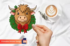 Christmas Highland Cow Sticker, Highland Cow Art Product Image 1