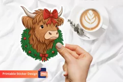 Christmas Highland Cow Sticker, Highland Cow Art Product Image 1
