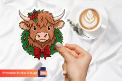 Christmas Highland Cow Sticker, Highland Cow Art Product Image 1