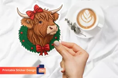 Christmas Highland Cow Sticker, Highland Cow Art Product Image 1