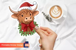 Christmas Highland Cow Sticker, Farmhouse Christmas Sticker Product Image 1