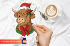 Christmas Highland Cow Sticker, Farmhouse Christmas Sticker Product Image 1