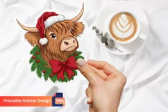 Christmas Highland Cow Sticker, Farmhouse Christmas Sticker Product Image 1