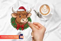 Christmas Highland Cow Sticker, Highland Cow Illustration Product Image 1