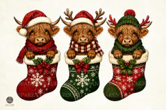 Christmas Highland Cow Stockings PNG, Winter Sublimation PNG Product Image 1