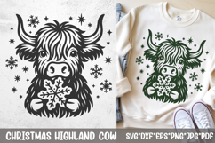 Christmas Highland cow with snowflake—outline SVG set for Cricut/Silhouette, mugs, shirts, stickers, and engraving.