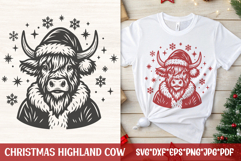 This Christmas Highland Cow SVG shows a fluffy cow in a Santa hat with snowflakes and stars for the perfect rustic farmhouse holiday vibe. 