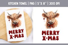 Christmas Highland Cow | Kitchen Towel Sublimation Design Product Image 1
