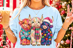 Christmas Highland Cow Trio Farmhouse Sublimation Png Product Image 2
