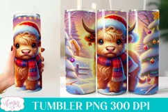 Christmas tumbler wrap for sublimation, Cute highland cow Product Image 1
