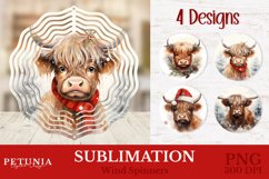 Christmas highland cow sublimation png design being used as a sublimation wind spinner