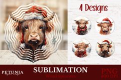 Christmas highland cow png design for sublimation blanks being used as a sublimation wind spinner