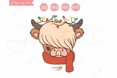 Baby Highland Cow First Christmas SVG with festive light Product Image 1