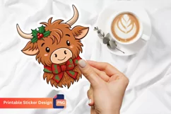 Christmas Highland Cow Sticker, Farm Animal Festive Sticker Product Image 1
