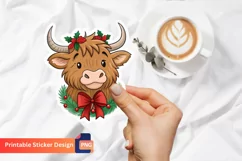 Christmas Highland Cow Sticker, Farm Animal Festive Sticker Product Image 1