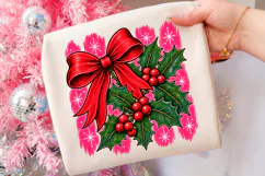 Christmas Holly Winter Apparel PNG, Vintage Xmas Bow Shirt Product Image 1