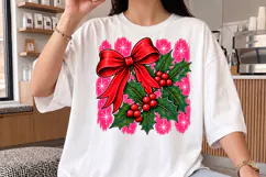Christmas Holly Winter Apparel PNG, Vintage Xmas Bow Shirt Product Image 2