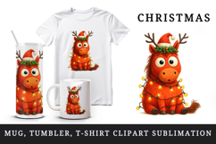 Christmas horse tumbler, mug wrap, clipart sublimation png Product Image 1