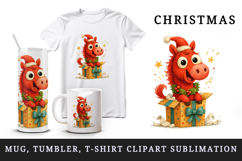 Christmas horse tumbler, mug wrap, clipart sublimation png Product Image 1