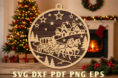 Christmas Horse Carriage Laser Cut SVG Product Image 1