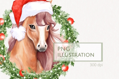 Festive Christmas Horse with Wreath PNG Illustration Product Image 1