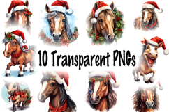 Cute Christmas Horses Clipart | Festive Horse PNG Bundle Product Image 7