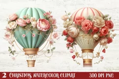 Christmas Hot Air Balloon Clipart, Christmas Hot Air Product Image 1