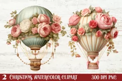 Christmas Hot Air Balloon Clipart, Christmas Hot Air Product Image 1