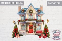 Christmas house Door Decorated Tree Sublimation Design Red Product Image 1