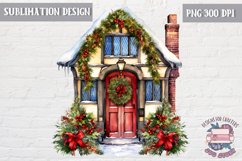 Christmas house Door Decorated Tree Sublimation Design Bow Product Image 1