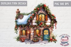 Christmas house Door Decorated Tree Sublimation Design Bow Product Image 1