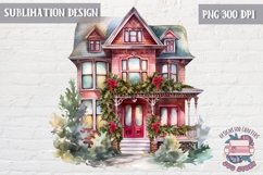 Christmas red house Door Decorated Tree Sublimation Desig Product Image 1