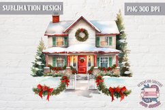 Christmas cozy retro house Decorated Tree Sublimation Product Image 1