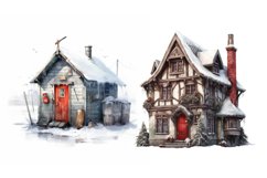 4 Christmas House Clipart Bundle, Christmas Houses Bundle Product Image 3