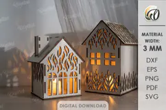 Christmas House Lanterns Laser Cut. Candle Holder SVG Product Image 1