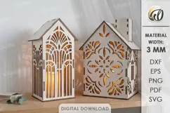 Christmas House Lanterns Laser Cut. Candle Holder SVG Product Image 1