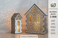 Christmas House Lanterns Laser Cut. Candle Holder SVG Product Image 1