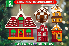 Christmas House Ornament Laser Cut Bundle, House Shaped SVG Product Image 1
