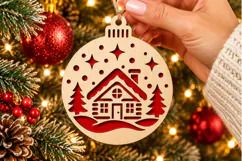 Christmas House Ornament SVG, Laser Cut Winter Cabin Product Image 2
