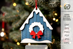 Christmas House Tree Ornament Laser Cut. Christmas Decor SVG Product Image 1