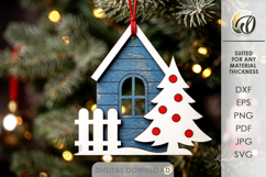 Christmas House Tree Ornament Laser Cut. Christmas Decor SVG Product Image 1