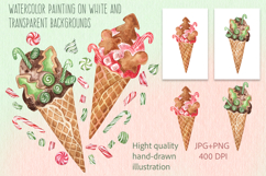 Christmas Ice Cream Cones Watercolor Illustration Product Image 2