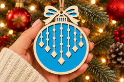Christmas Icicle Ornament SVG, Laser Cut Bow Bauble Product Image 1