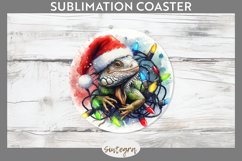 Christmas Iguana v1 Entangled in Lights Round Coaster PNG Product Image 1