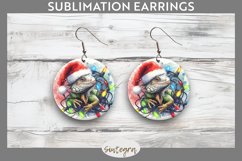 Christmas Iguana v1 Entangled in Lights Round Earrings PNG Product Image 1