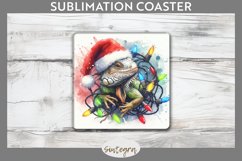 Christmas Iguana v1 Entangled in Lights Square Coaster PNG Product Image 1