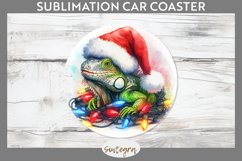Christmas Iguana v2 Entangled in Lights Car Coaster PNG Product Image 1