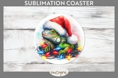 Christmas Iguana v2 Entangled in Lights Round Coaster PNG Product Image 1