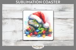 Christmas Iguana v2 Entangled in Lights Square Coaster PNG Product Image 1