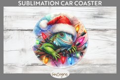 Christmas Iguana v3 Entangled in Lights Car Coaster PNG Product Image 1